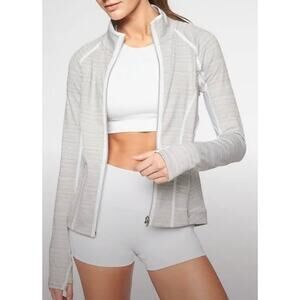 Athleta Powervita Elation Mesh Active zip jacket Medium oatmeal grey white